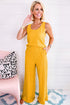 Crinkled U Neck Tank Top and Wide Leg Pants Set